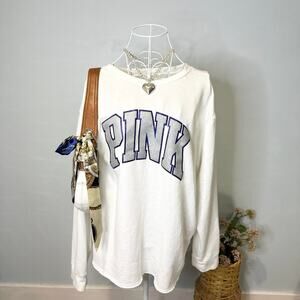Cute vintage y2k Victoria’s Secret PINK white varsity crew neck sweatshirt